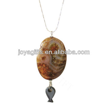 Collier pendentif en agate en or naturel avec chaîne en argent